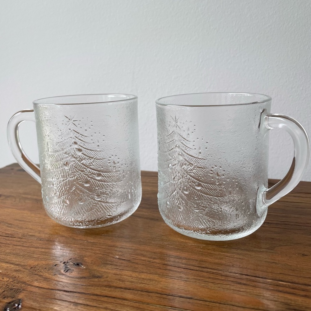 Vintage DURALEX Set of 2 Clear Glass Tempered Christmas Mugs